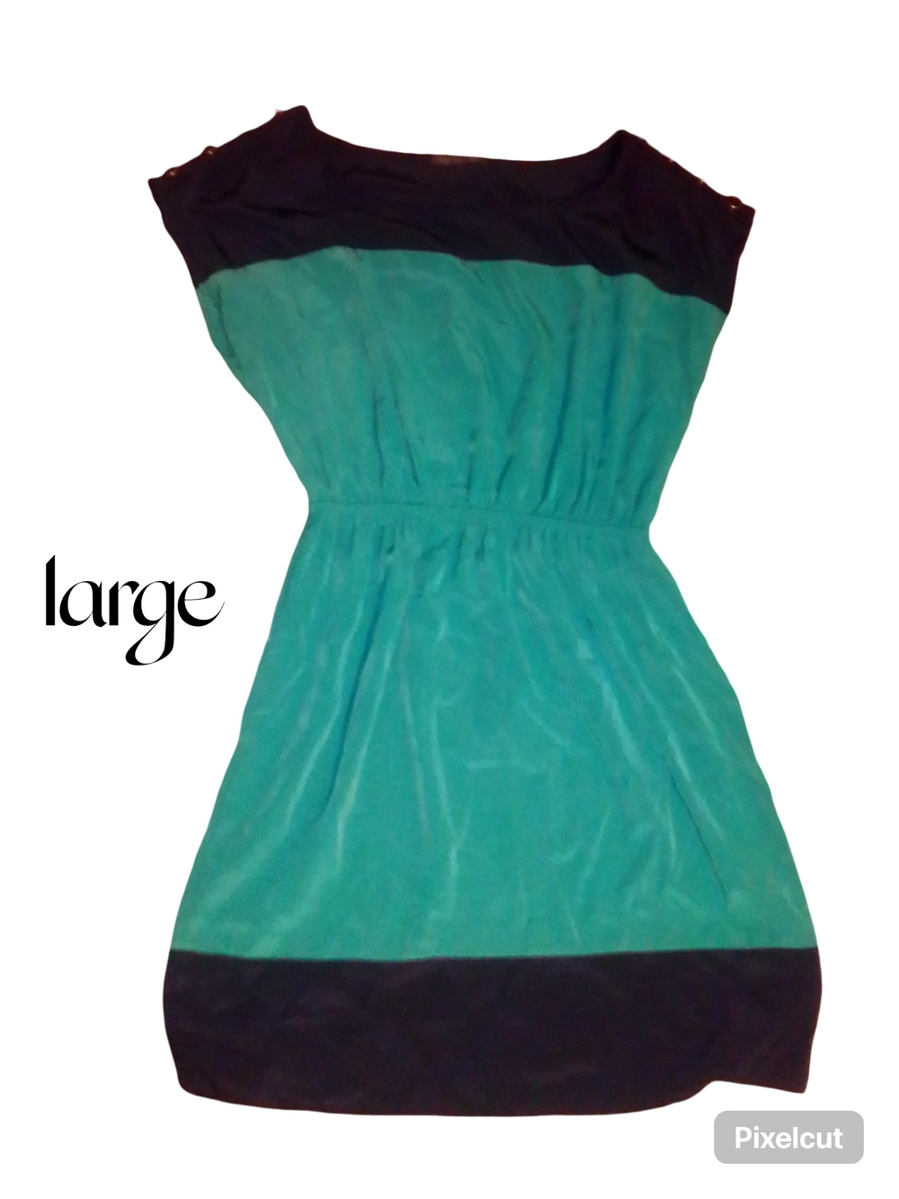 Colorblock Teal Mini Dress with Black Trim - Large